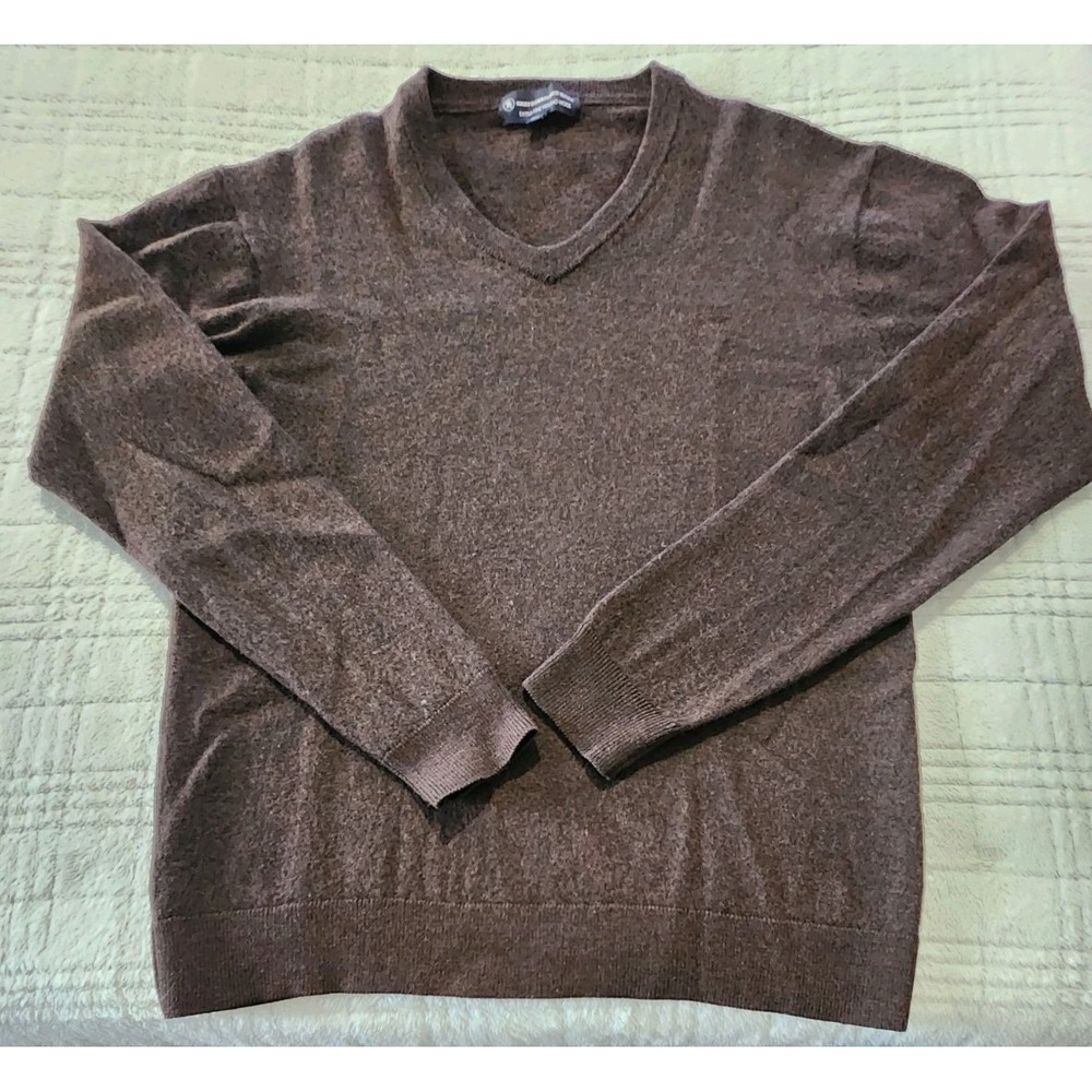 Hart Schaffner Marx Sweater Mens L Fine Merino Wool Pullover‎ V Neck Brown Soft